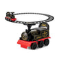 Kids electric ride-on train toy with black-and-red locomotive and circular track set