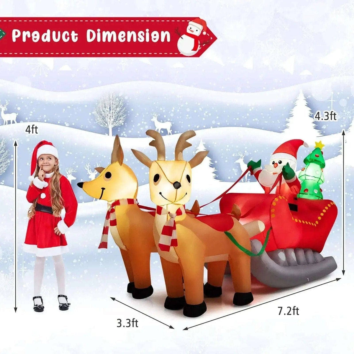7.2 Feet Long Christmas Inflatable Santa Rides Sled with LED Lights Cartsfy Inc.