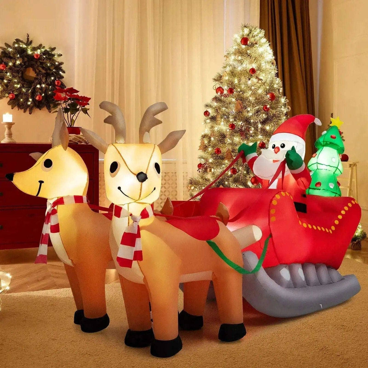 7.2 Feet Long Christmas Inflatable Santa Rides Sled with LED Lights Cartsfy Inc.