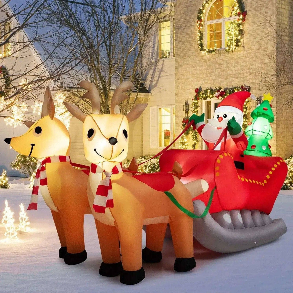 7.2 Feet Long Christmas Inflatable Santa Sled with LED Lights