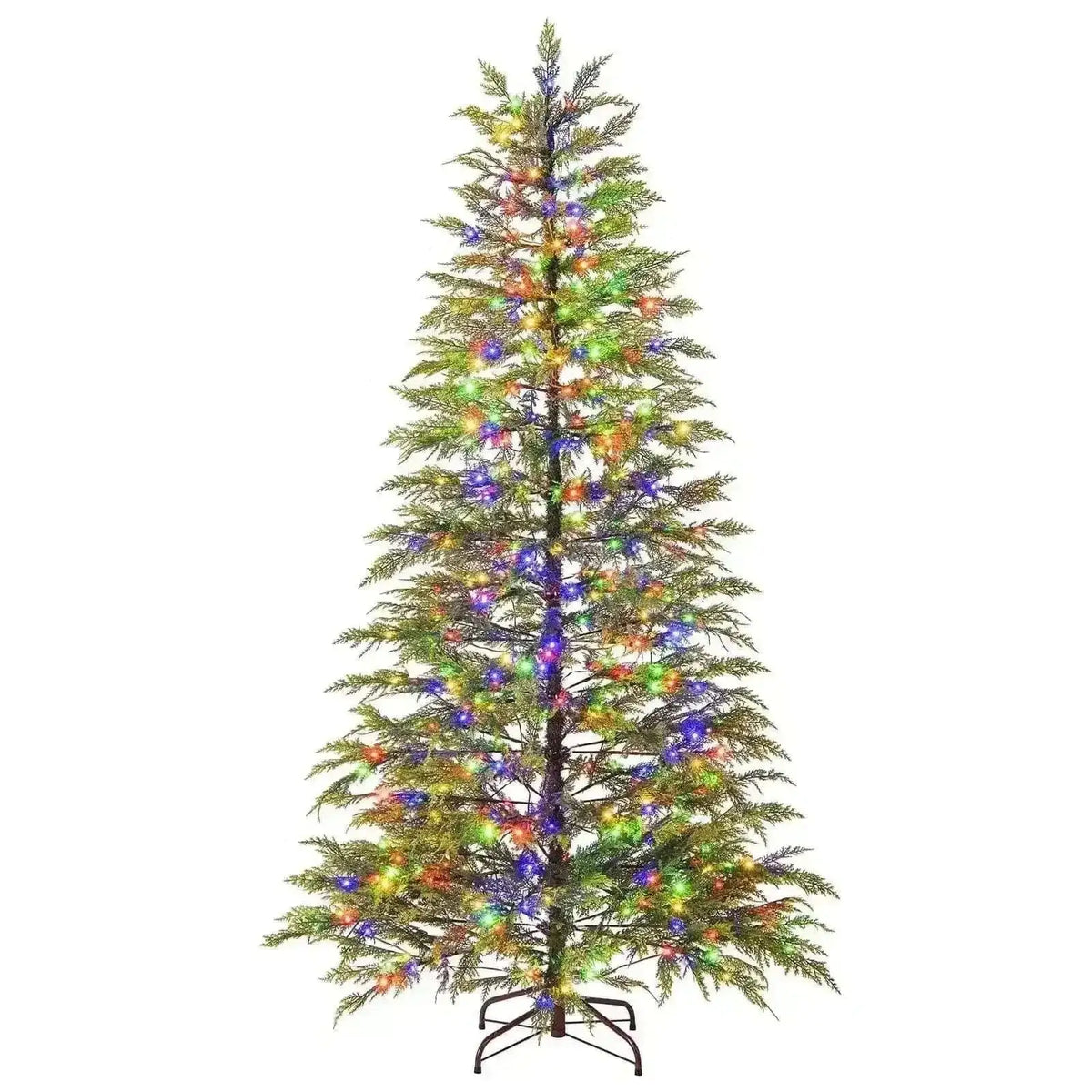 7.5 Feet Artificial Christmas Tree with Branch Tips and Colorful LED Lights Cartsfy Inc.