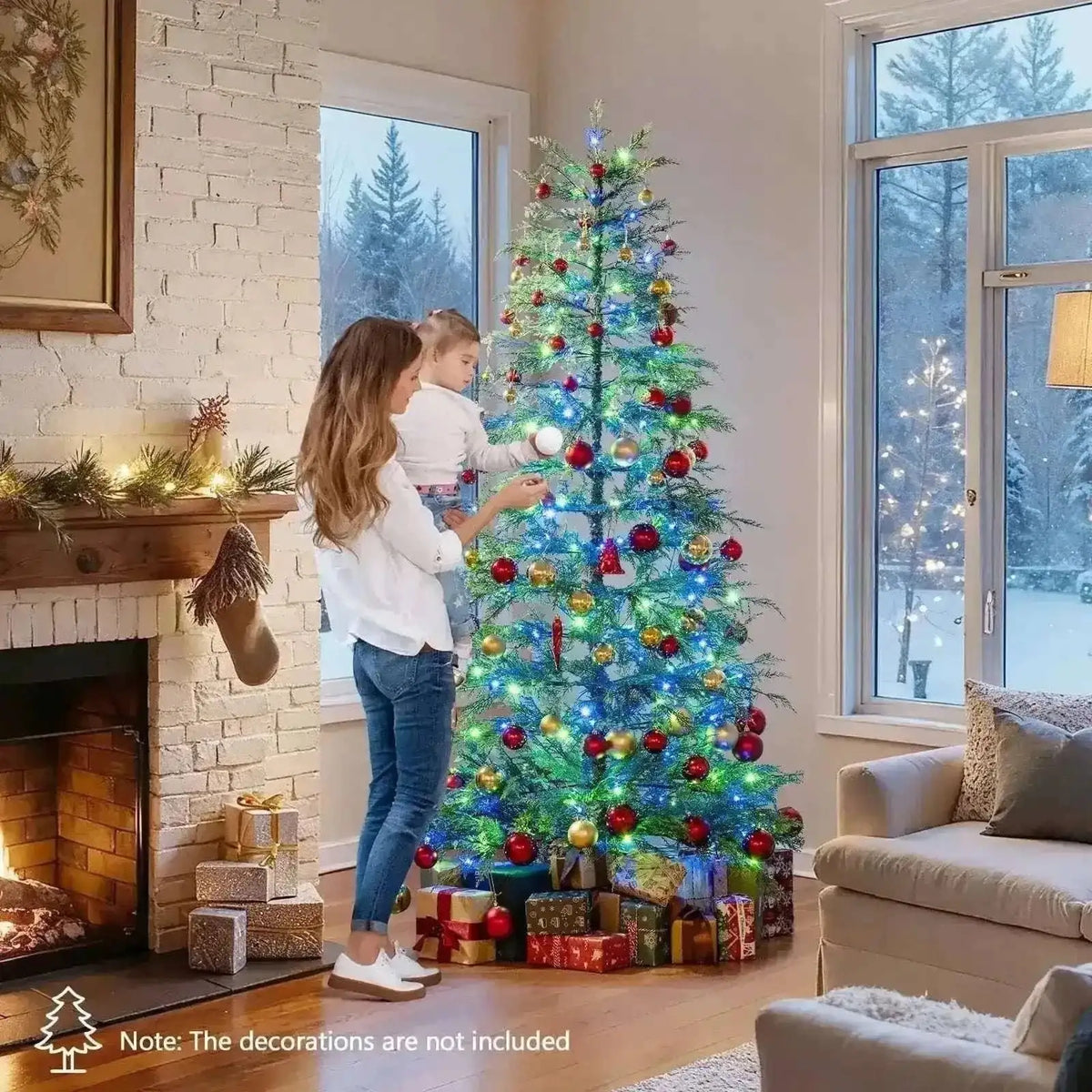 7.5 Feet Artificial Christmas Tree with Branch Tips and Colorful LED Lights Cartsfy Inc.