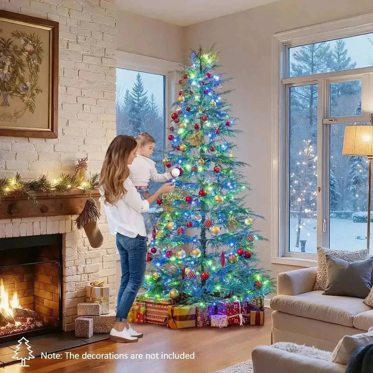 7.5 Feet Artificial Christmas Tree with Branch Tips and Colorful LED Lights Cartsfy Inc.