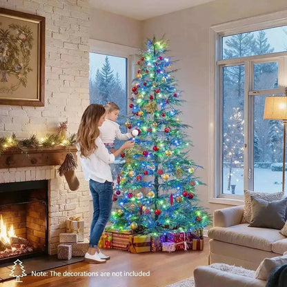 7.5 Feet Artificial Christmas Tree with Branch Tips and Colorful LED Lights Cartsfy Inc.