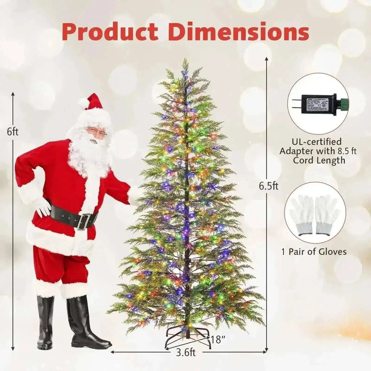 7.5 Feet Artificial Christmas Tree with Branch Tips and Colorful LED Lights Cartsfy Inc.