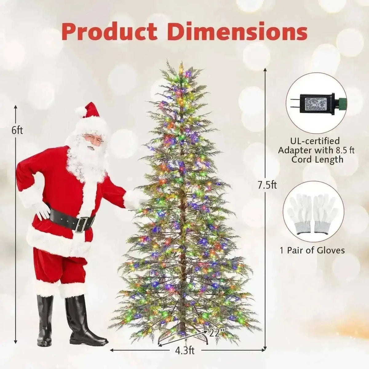 7.5 Feet Artificial Christmas Tree with Branch Tips and Colorful LED Lights Cartsfy Inc.
