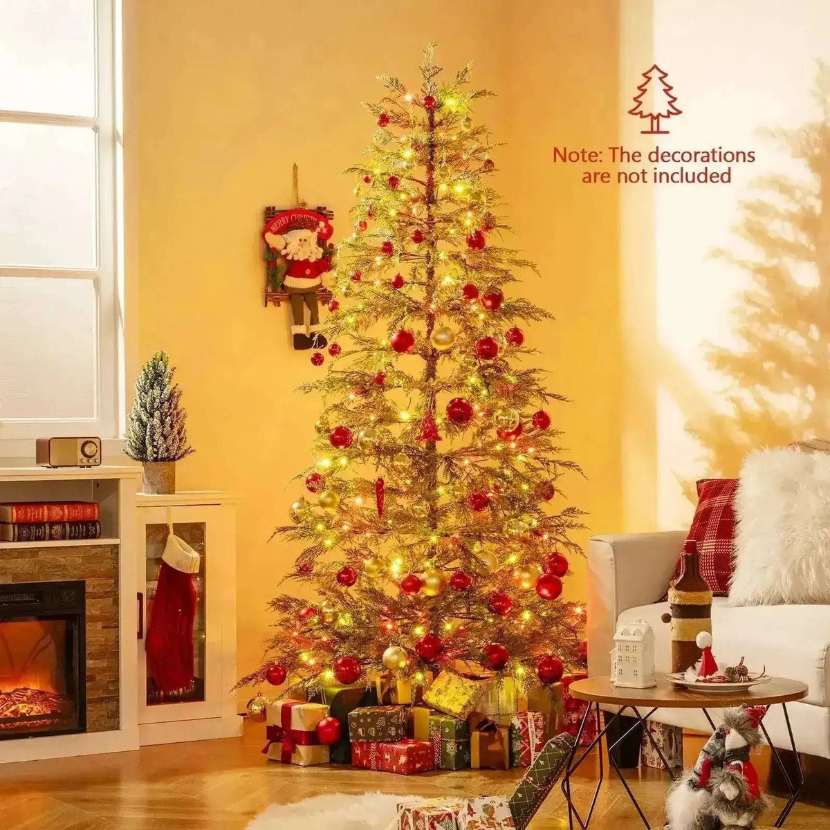 7.5 Feet Artificial Christmas Tree with Branch Tips and Colorful LED Lights Cartsfy Inc.