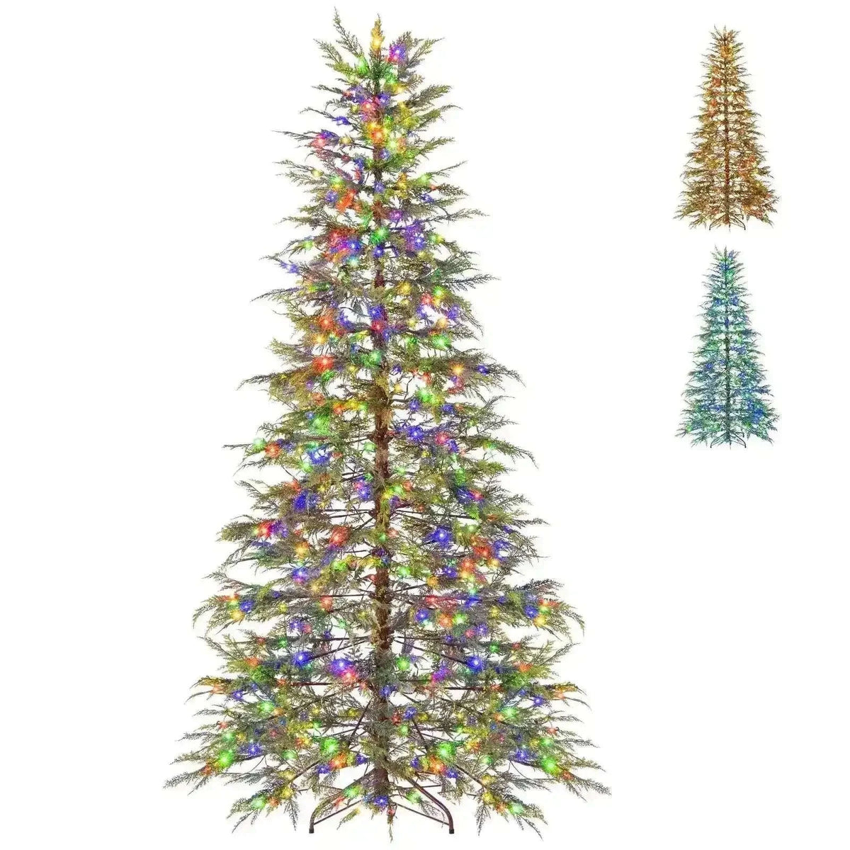 7.5 Feet Artificial Christmas Tree with Branch Tips and Colorful LED Lights Cartsfy Inc.