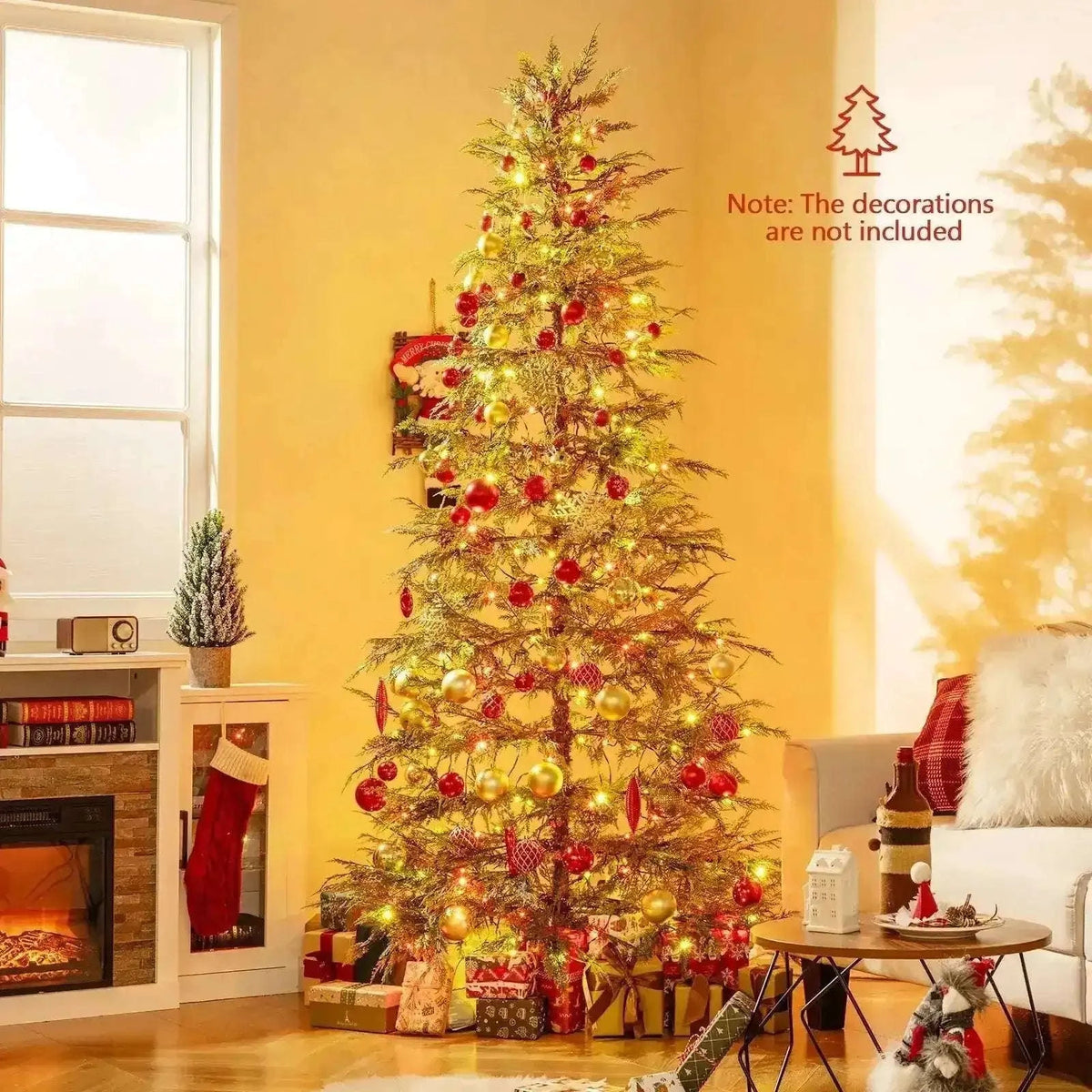 7.5 Feet Artificial Christmas Tree with Branch Tips and Colorful LED Lights Cartsfy Inc.