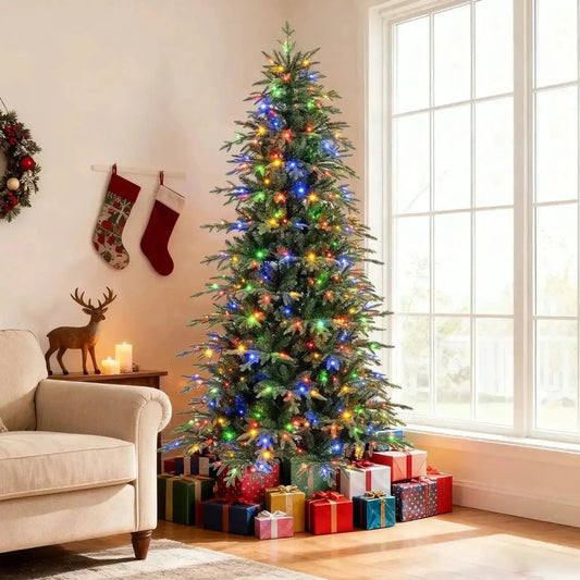 7.5 Feet Pre-Lit Artificial Christmas Tree Hinged Xmas Tree with LED Lights Cartsfy Inc.