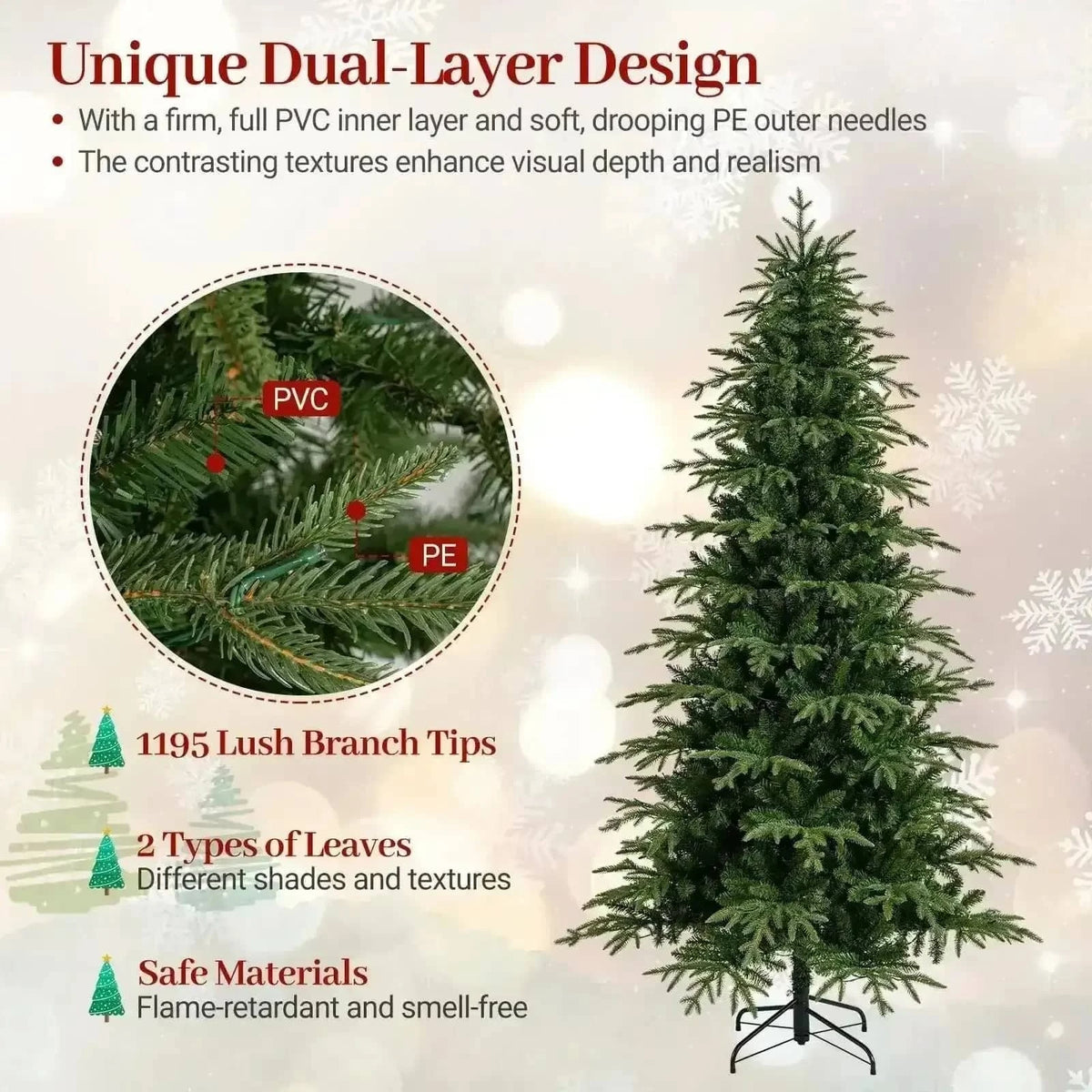 7.5 Feet Pre-Lit Artificial Christmas Tree Hinged Xmas Tree with LED Lights Cartsfy Inc.