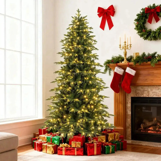 7.5 Feet Pre-Lit Artificial Christmas Tree Hinged Xmas Tree with LED Lights Cartsfy Inc.