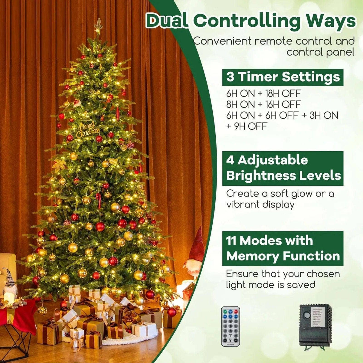 7.5 Feet Pre-Lit Artificial Christmas Tree with Warm White LED Lights Cartsfy Inc.