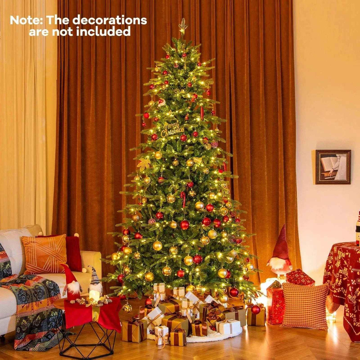 7.5 Feet Pre-Lit Artificial Christmas Tree with Warm White LED Lights