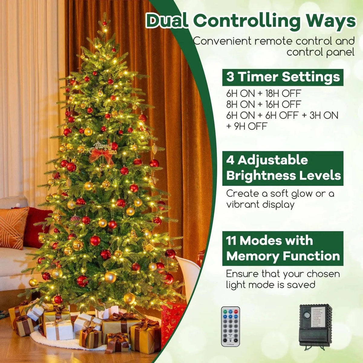 7.5 Feet Pre-Lit Artificial Christmas Tree with Warm White LED Lights Cartsfy Inc.