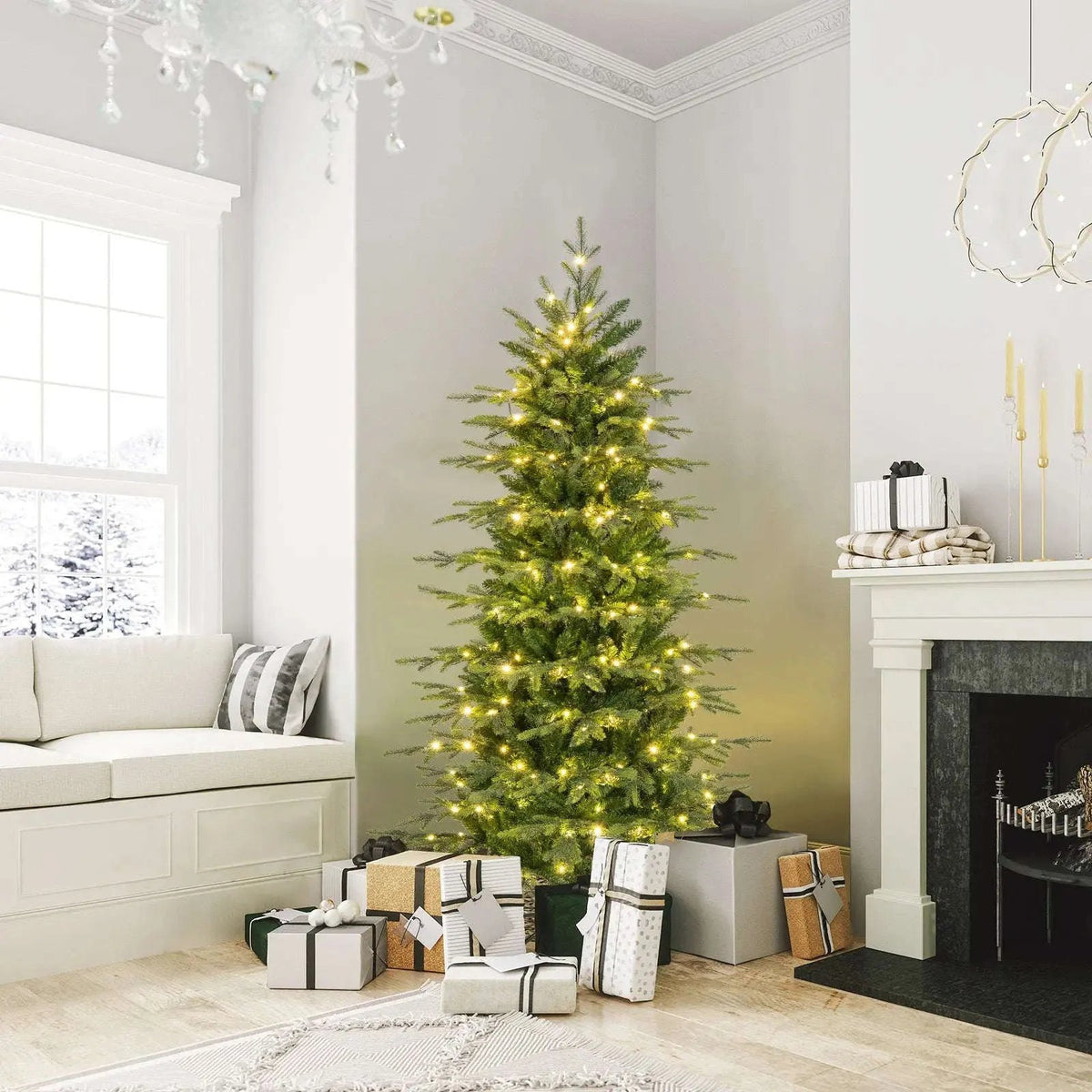 7.5 Feet Pre-Lit Artificial Christmas Tree with Warm White LED Lights Cartsfy Inc.
