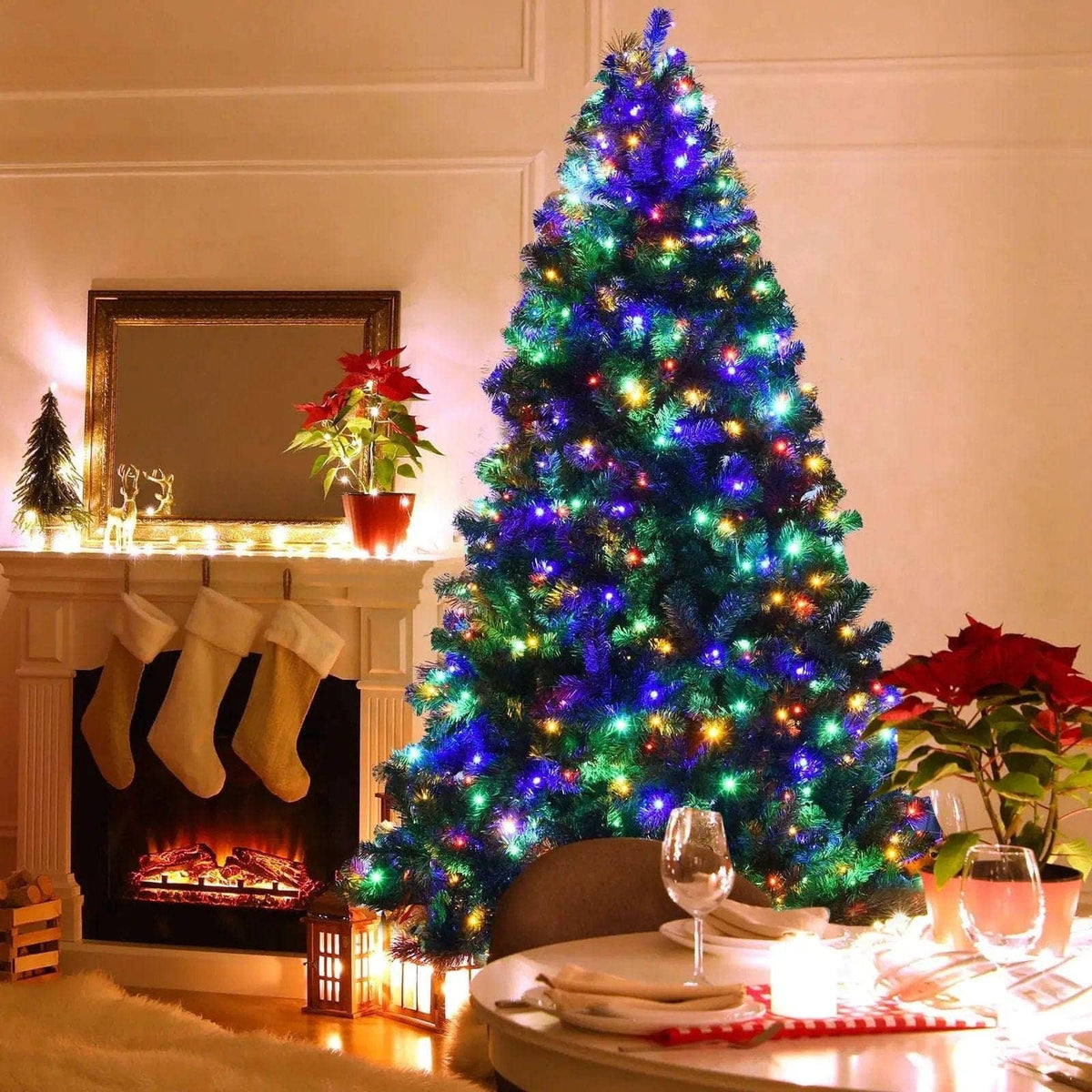 7.5 Feet Pre-Lit Artificial Spruce Christmas Tree with 550 Multicolor Lights for Festival Cartsfy Inc.