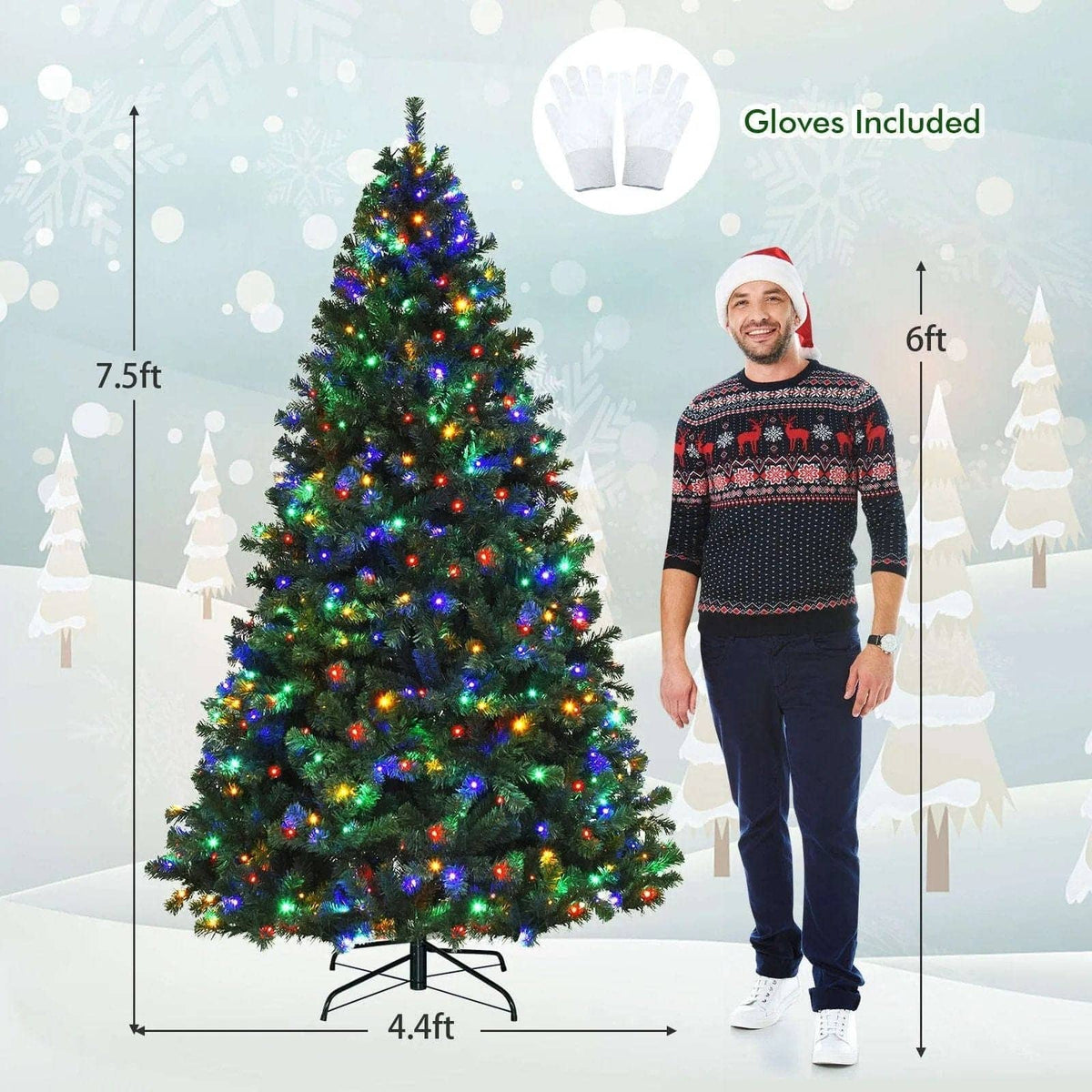 7.5 Feet Pre-Lit Artificial Spruce Christmas Tree with 550 Multicolor Lights for Festival DirectDeals Default Title Default Title-