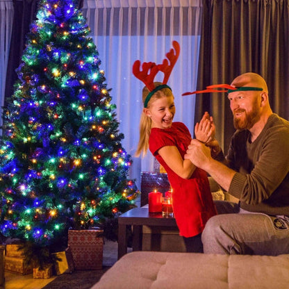 7.5 Feet Pre-Lit Artificial Spruce Christmas Tree with 550 Multicolor Lights for Festival Cartsfy Inc.