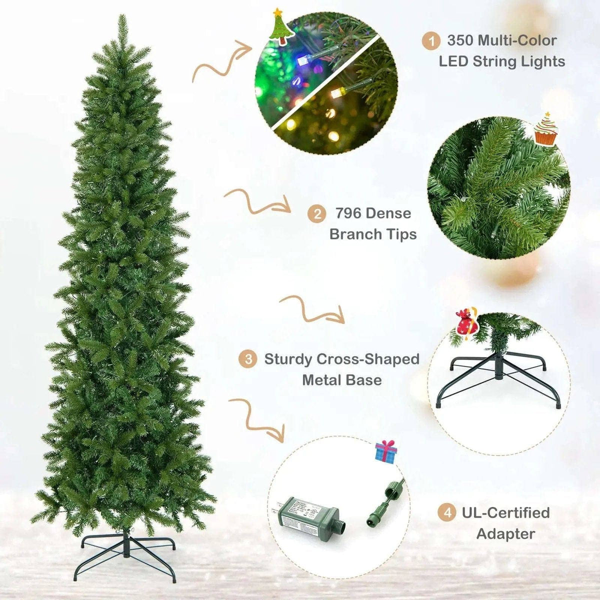 7.5 Feet Pre-lit Full Artificial Christmas Tree with Warm White and Multi-color LED Lights Cartsfy Inc.