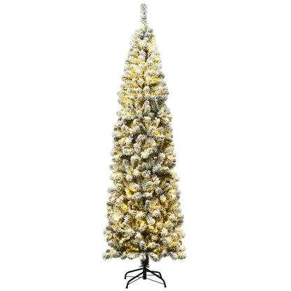 7.5 Feet Pre-lit Snow Flocked Artificial Pencil Christmas Tree with LED Lights Cartsfy Inc.