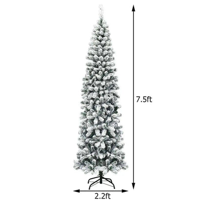 7.5 Feet Pre-lit Snow Flocked Artificial Pencil Christmas Tree with LED Lights Cartsfy Inc.