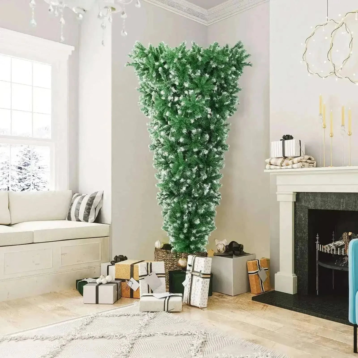 7.5 Feet Pre-Lit Snowy Upside Down Christmas Tree 1100 Tips Cartsfy Inc.