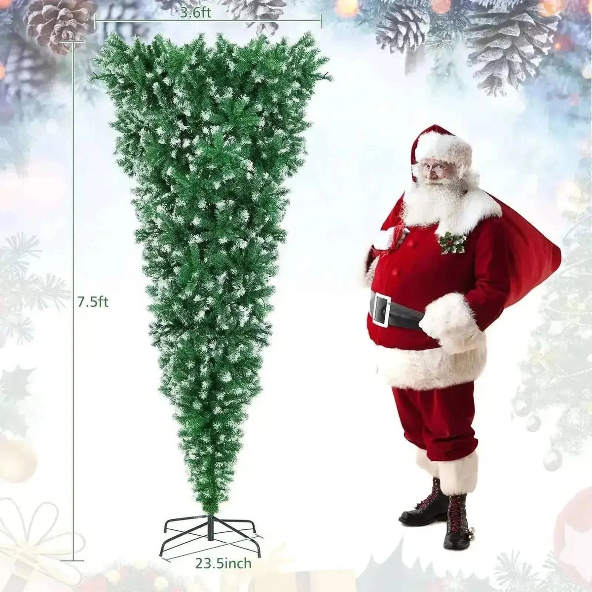 7.5 Feet Pre-Lit Snowy Upside Down Christmas Tree 1100 Tips Cartsfy Inc.