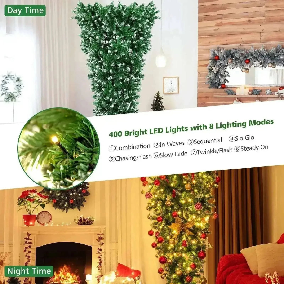 7.5 Feet Pre-Lit Snowy Upside Down Christmas Tree 1100 Tips Cartsfy Inc.