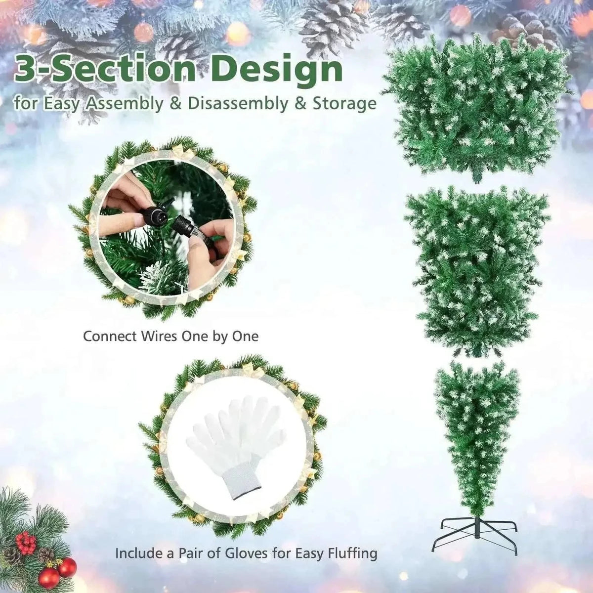 7.5 Feet Pre-Lit Snowy Upside Down Christmas Tree 1100 Tips Cartsfy Inc.