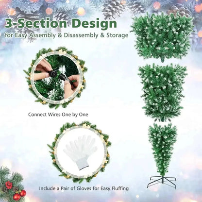 7.5 Feet Pre-Lit Snowy Upside Down Christmas Tree 1100 Tips Cartsfy Inc.