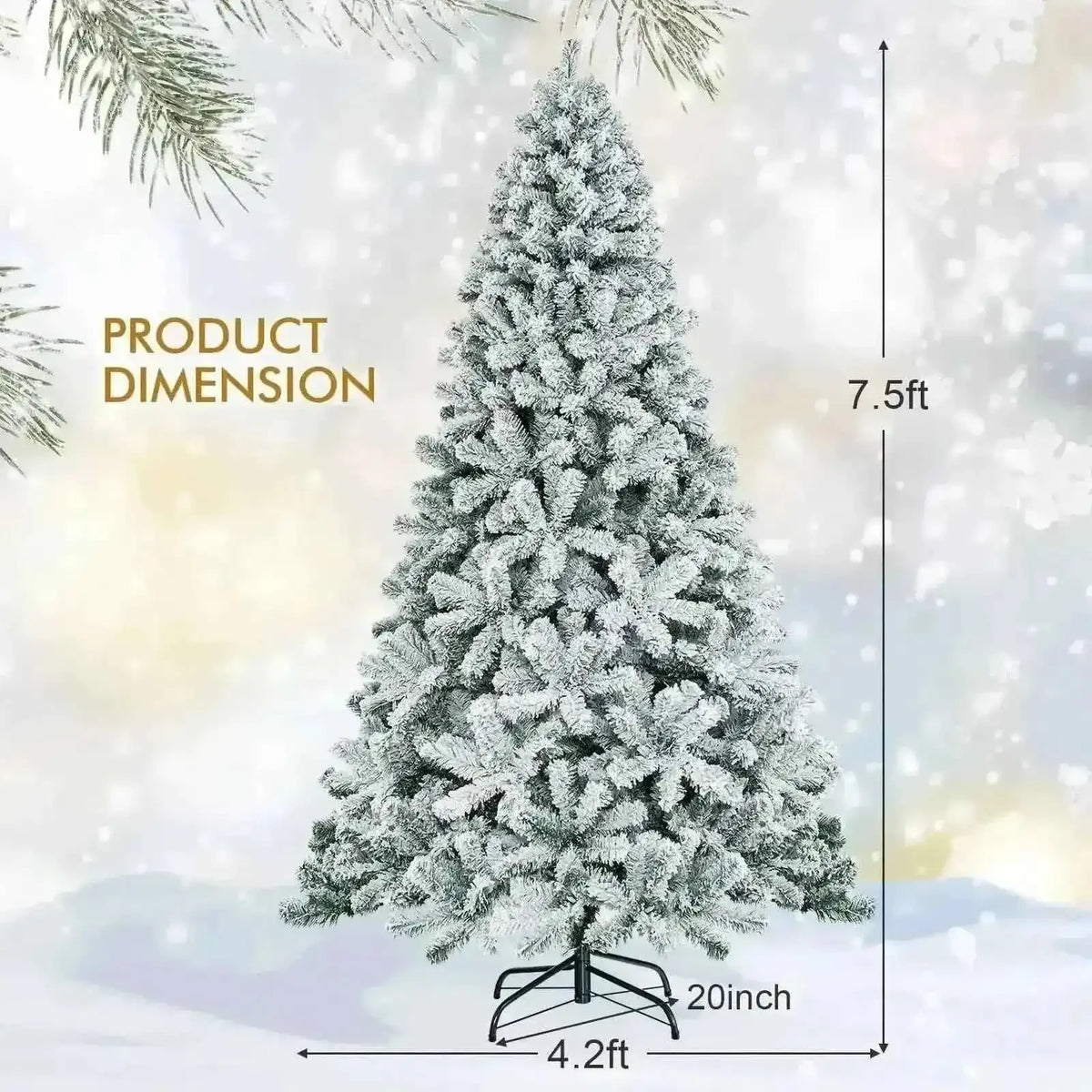 7.5 Feet Snow Flocked Hinged Artificial Christmas Tree without Lights Cartsfy Inc.