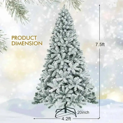 7.5 Feet Snow Flocked Hinged Artificial Christmas Tree without Lights Cartsfy Inc.