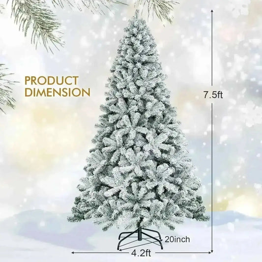 7.5 Feet Snow Flocked Hinged Artificial Christmas Tree without Lights Cartsfy Inc.