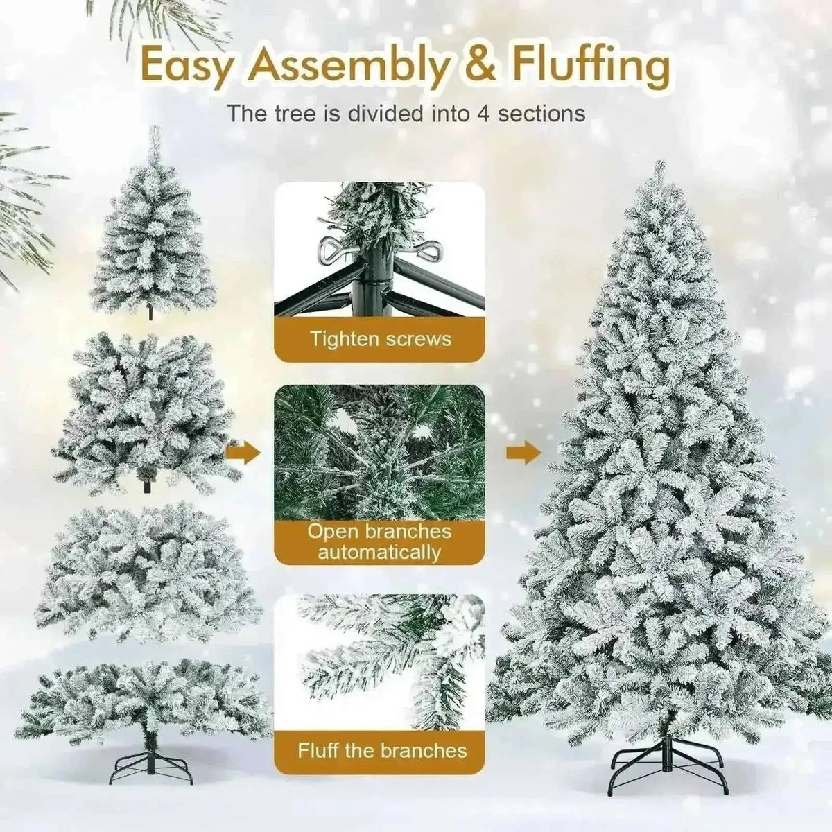 7.5 Feet Snow Flocked Hinged Artificial Christmas Tree without Lights Cartsfy Inc.