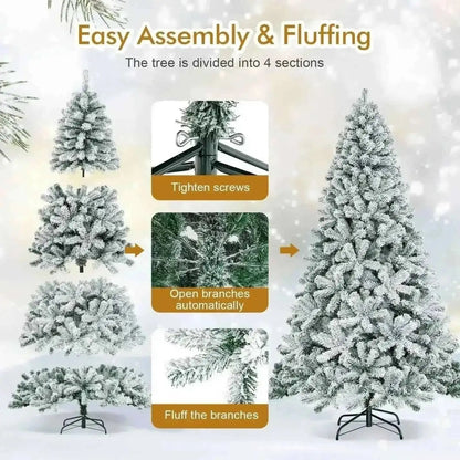 7.5 Feet Snow Flocked Hinged Artificial Christmas Tree without Lights Cartsfy Inc.
