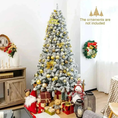 7.5 Feet Snow Flocked Hinged Artificial Christmas Tree without Lights Cartsfy Inc.