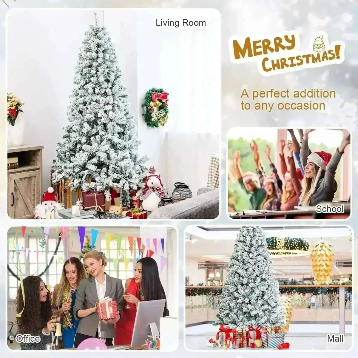 7.5 Feet Snow Flocked Hinged Artificial Christmas Tree without Lights Cartsfy Inc.