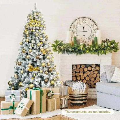 7.5 Feet Snow Flocked Hinged Artificial Christmas Tree without Lights Cartsfy Inc.