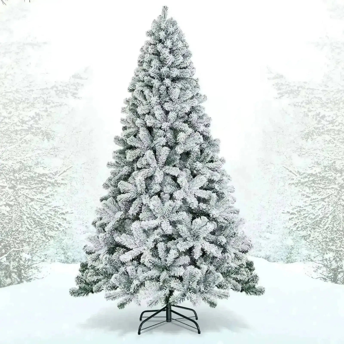 7.5 Feet Snow Flocked Hinged Artificial Christmas Tree without Lights Cartsfy Inc.