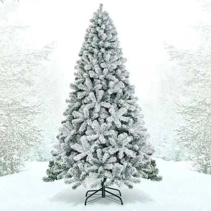 7.5 Feet Snow Flocked Hinged Artificial Christmas Tree without Lights Cartsfy Inc.