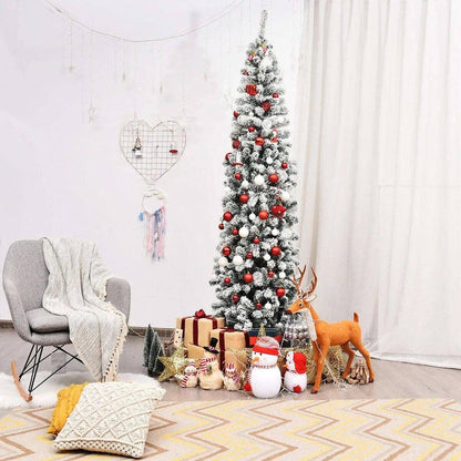 7.5 Feet Unlit Hinged Snow Flocked Artificial Pencil Christmas Tree with 641 Tips DirectDeals Default Title Default Title-