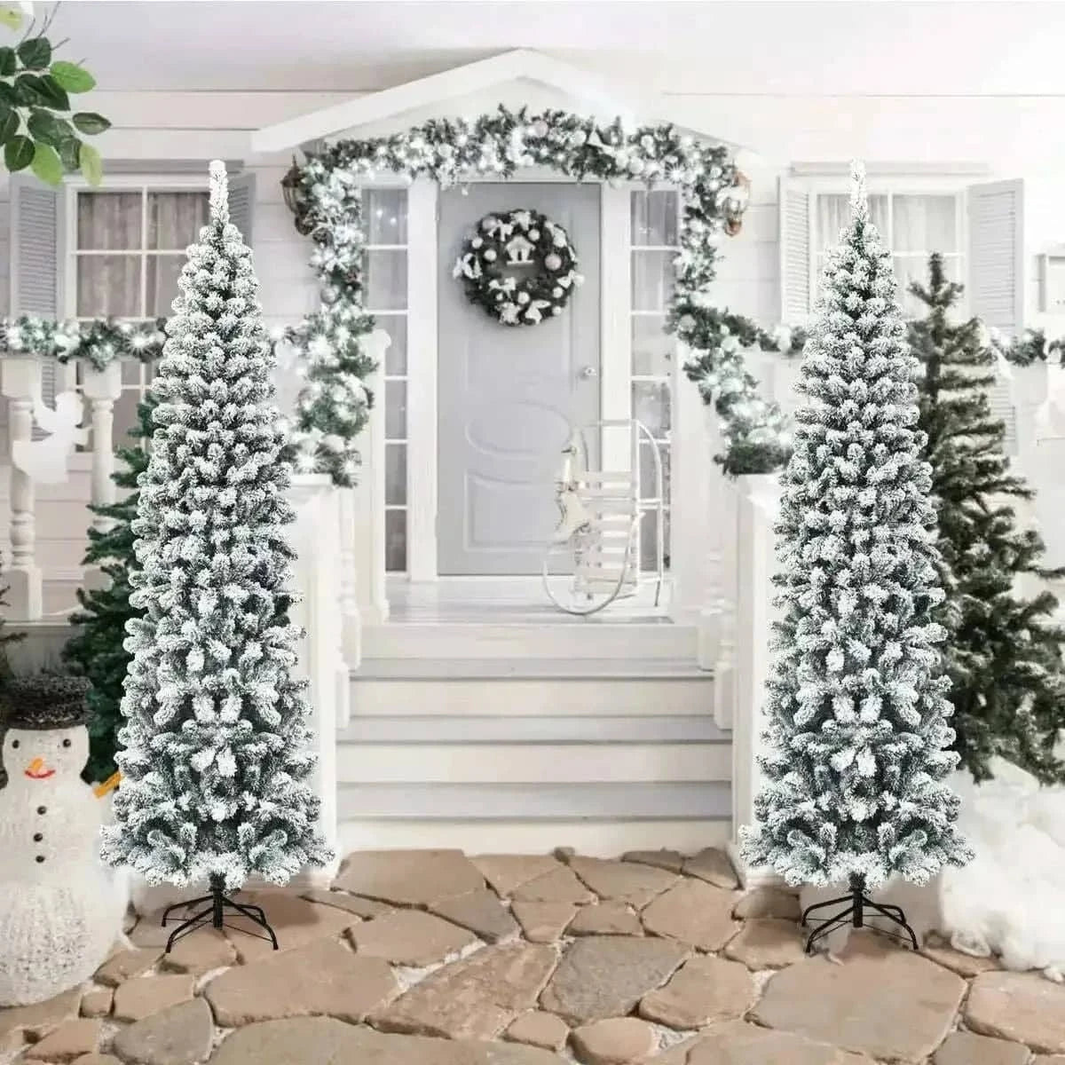 7.5 Feet Unlit Hinged Snow Flocked Artificial Pencil Christmas Tree with 641 Tips Cartsfy Inc.