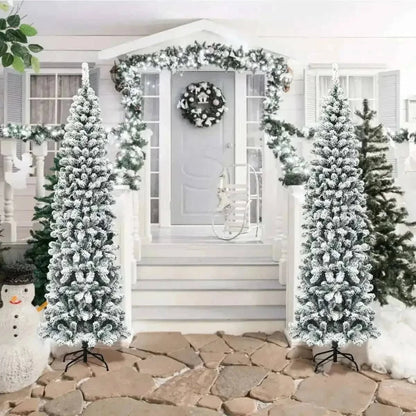 7.5 Feet Unlit Hinged Snow Flocked Artificial Pencil Christmas Tree with 641 Tips Cartsfy Inc.