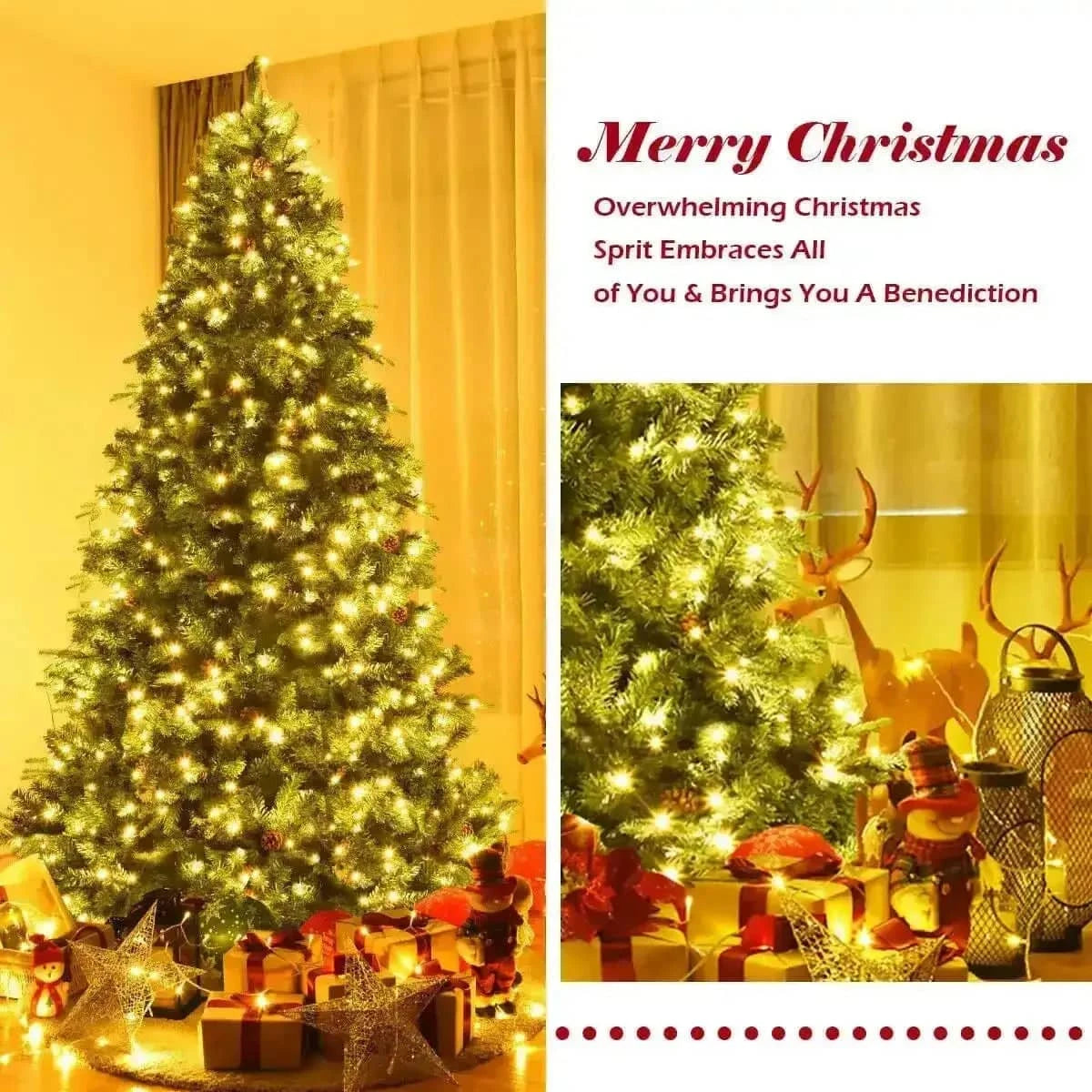 7.5 ft Artificial Christmas Tree with LED Lights and Pine Cones Cartsfy Inc.