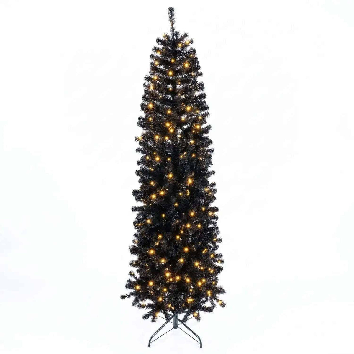 7-8 FT Slim Black Pencil Christmas Tree with LED Lights