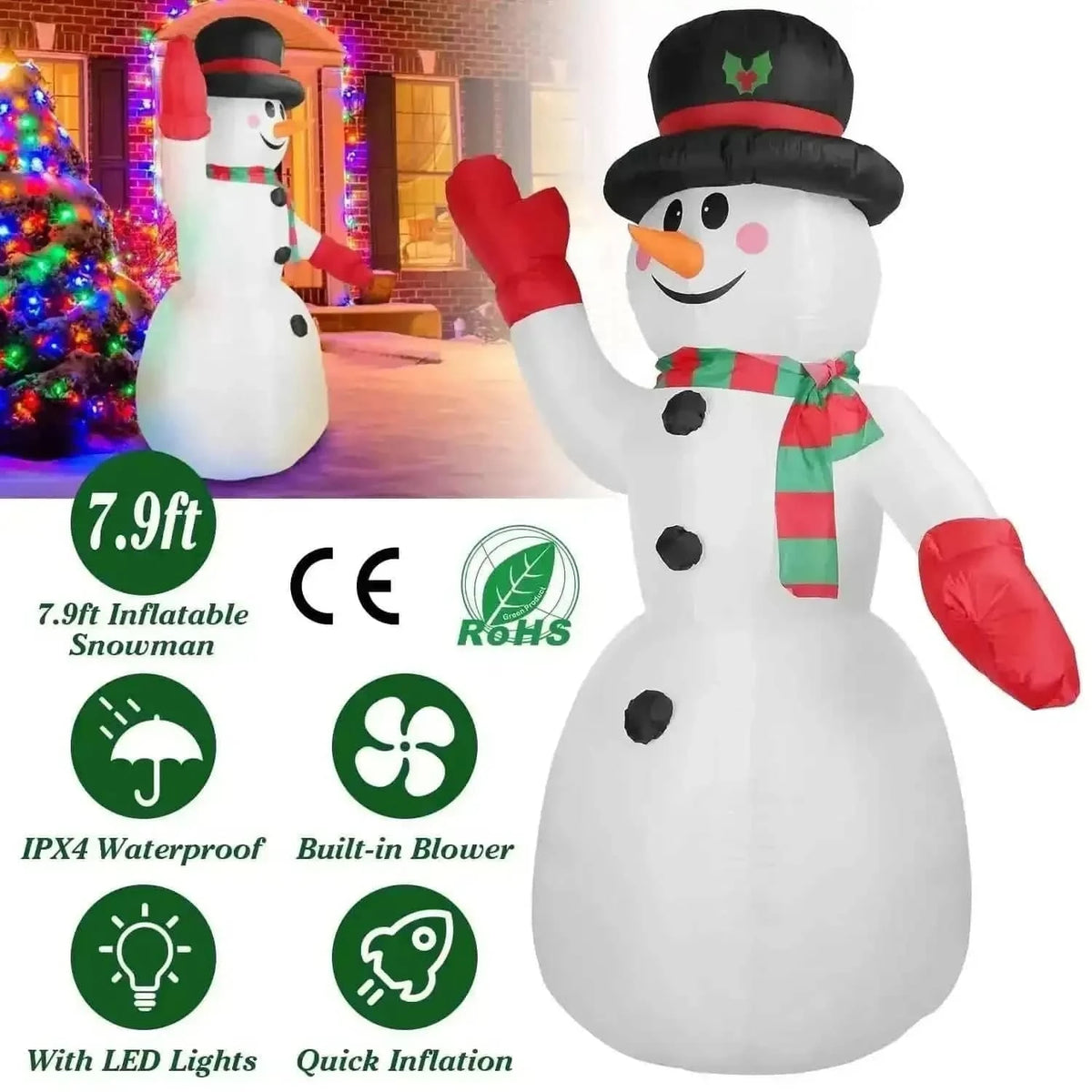7.9ft Christmas Inflatable Giant Snowman Blow Up with LED Lights Hat Scarf Cartsfy Inc.