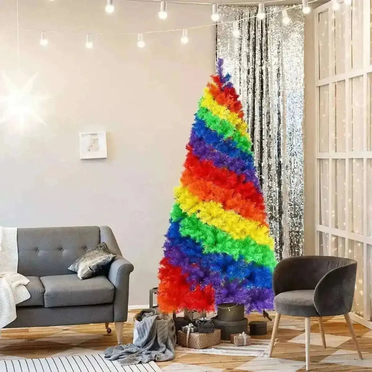 7 Feet Artificial Hinged Traditional Christmas Tree with Metal Stand Cartsfy Inc.