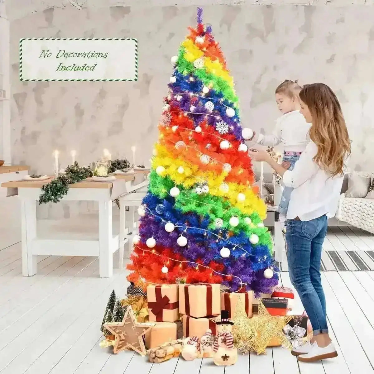 7 Feet Artificial Hinged Traditional Christmas Tree with Metal Stand Cartsfy Inc.
