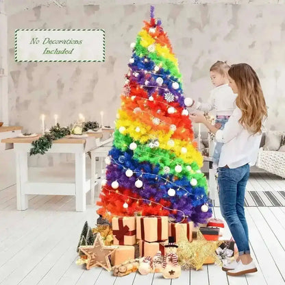 7 Feet Artificial Hinged Traditional Christmas Tree with Metal Stand Cartsfy Inc.